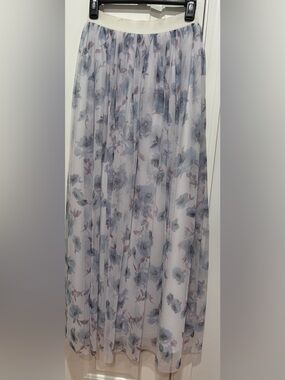 LC Lauren Conrad New Floral Pleated Maxi Skirt in Light Blue